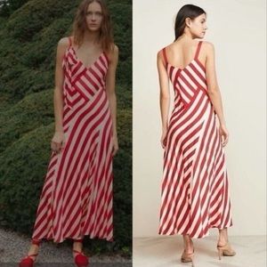 Jill Stuart Womens Clara Dress Sz 6 Hibiscus Red Stripe Maxi 1930s Bias cut